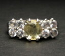 0.95ct イエローヘルデライト 6.8x5.3mm アソゼオアゼツライト 3mm(8個) シルバー925【鑑別書付】H&E社証明書付 世界で最高の波動 リングサイズ変更無料 天然石 R1herde001