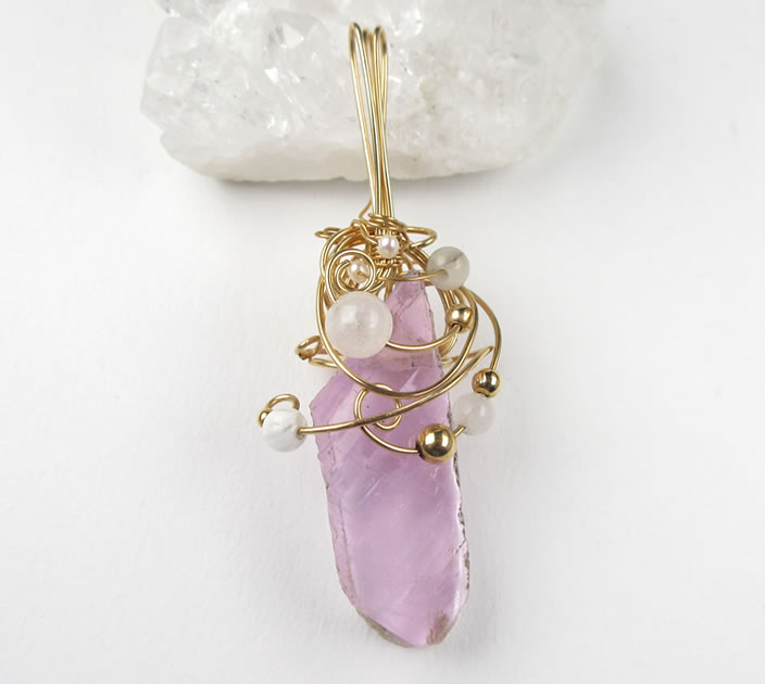 クンツァイト アゼツライト6mm フェナカイト スコレサイト 14KGF ペンダン...