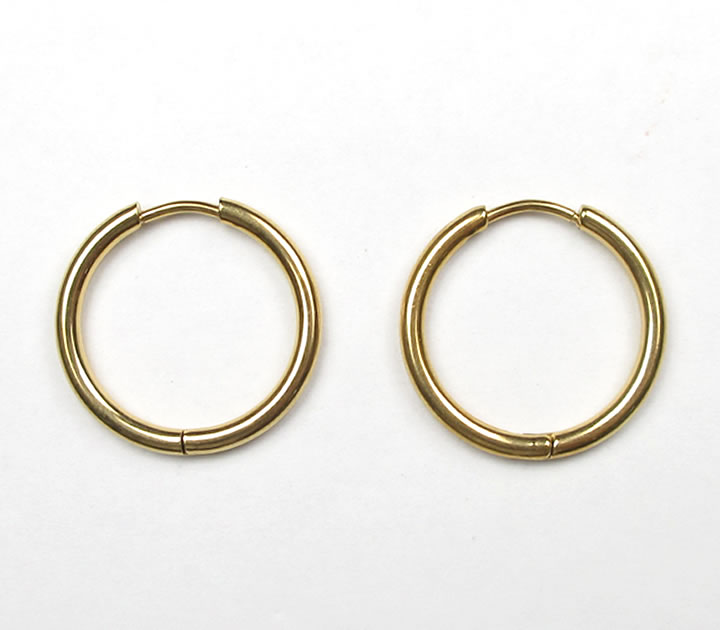 サージカルステンレス フープピアス (ゴールドカラー) 直径20mm 金属アレルギー対応 316L 304 両耳用 太さ0.9mm 細身で軽く楽 アクセサリー ...