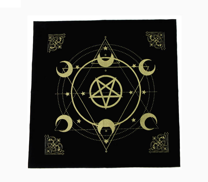 タロットクロス 五芒星 月 ベルベット タロット カード ゴールドカラー 占い 鑑定 テーブルクロス 7611