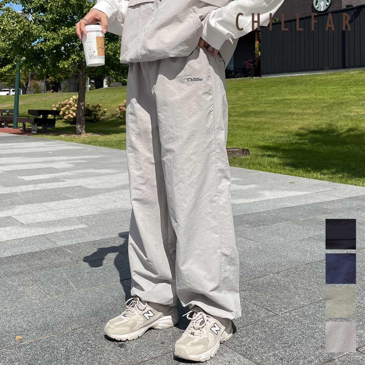ナイロンパンツ レディース シンプル ワンポイント 楽ちん ゴムウエスト シャリ感 Chillfar チルファー 秋 秋物 秋服 レディース(23ss-ch512)のサムネイル