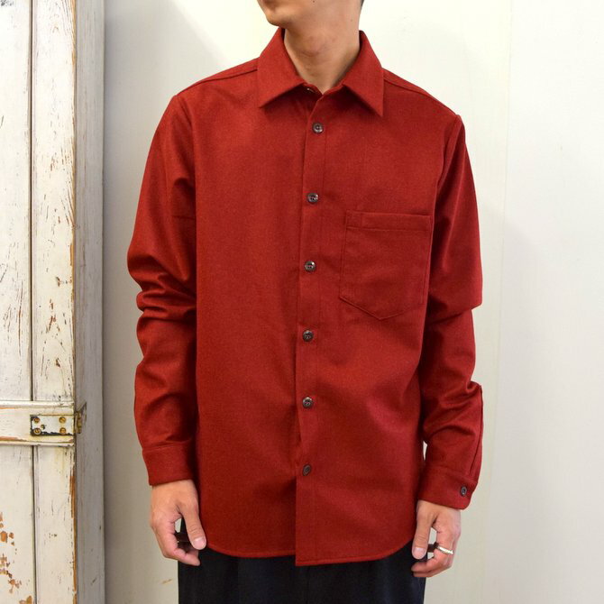 FRANK LEDER(フランクリーダー)/ L LIGHT WEIGHT LODEN WOOL PLAIN SHIRT -RED-