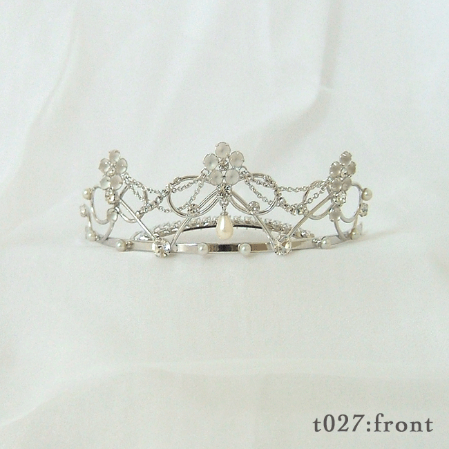 ティアラコーム付 T027 ゴールド/シルバー ウェディング・ブライダル・パーティーアクセサリー クリスタルガラス使用 日本製