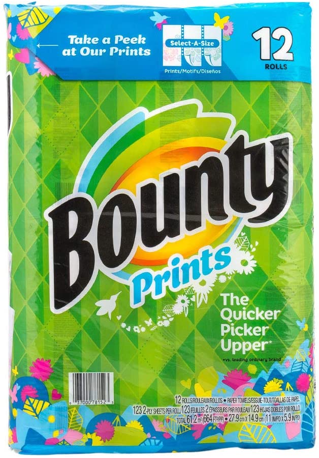 5の倍数日は楽天カードエントリーで5倍★即納コストコ通販　BOUNTY　PAPER　バウンティーペーパータオル（柄あり）128 カット X 12ロール　分厚い　使い勝手いい　掃除　キッチンペーパー　長い　プレゼント　お買い物　車　大きい　送料無料