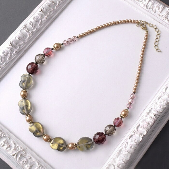 독일제 JOSEF FEIX 와인 베이지계 하트 클리어 비즈 믹스 목걸이 레이디스 쥬얼리 액세서리 임포트 코스튬 쥬얼리 파티 결혼식 발표회 불려