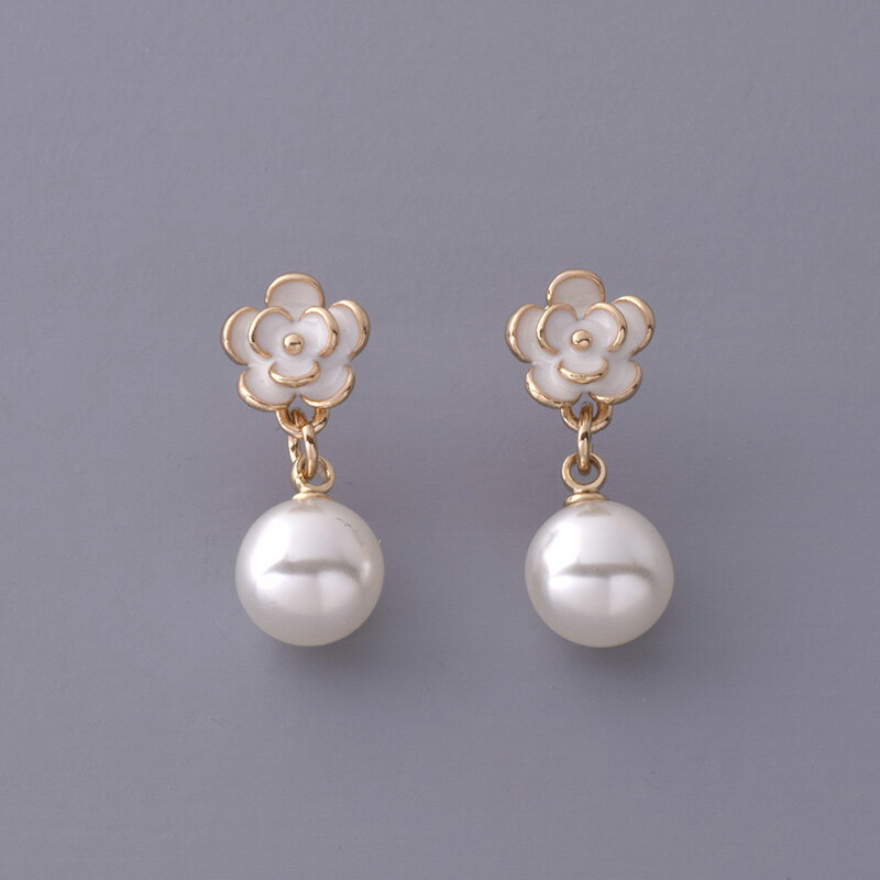 樂天商城 - パールぶら下がりピアス バラ 花 フラワー ゴールド ニッケルフリー レディースアクセサリー