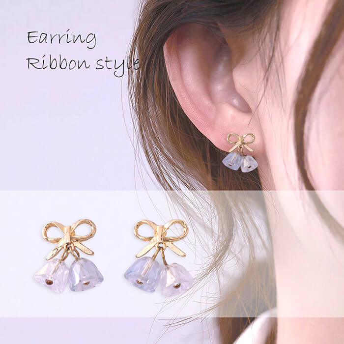 ピアス クリスタルベル ゴールドリボン ニッケルフリー 金属アレルギー