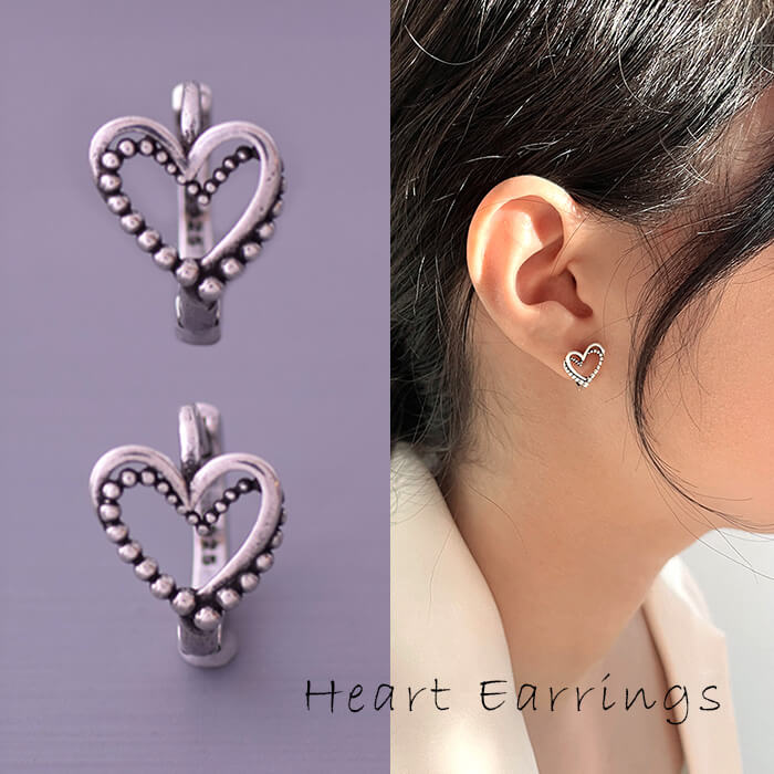 樂天商城 - ピアス ハート ヴィンテージデザイン ダブルハート シルバー アンティーク調 エスニック調 金属アレルギー対応 ニッケルフリー