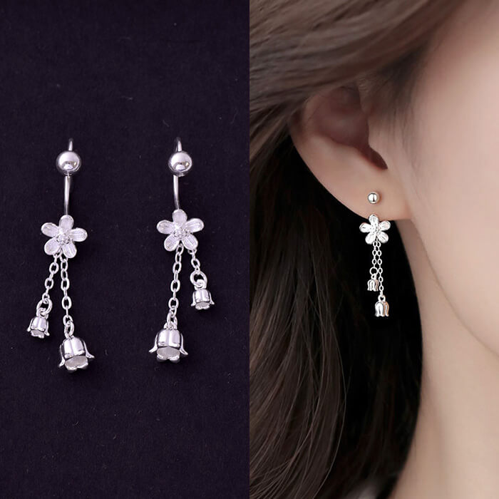 樂天商城 - フラワー ピアス チェーン お花 ボールキャッチ ピアス 上品 シンプル 金属アレルギー対応 ニッケルフリー