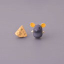 ピアス ネズミ チーズ マウス かわいい 動物 アシンメトリーデザイン イエロー 金属アレルギー対応 ニッケルフリー