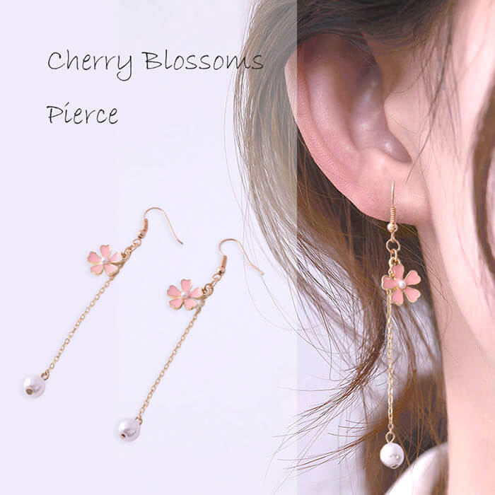 樂天商城 - ピアス 桜 パールぶら下がり 春 ピンク フックピアス ニッケルフリー 金属アレルギー