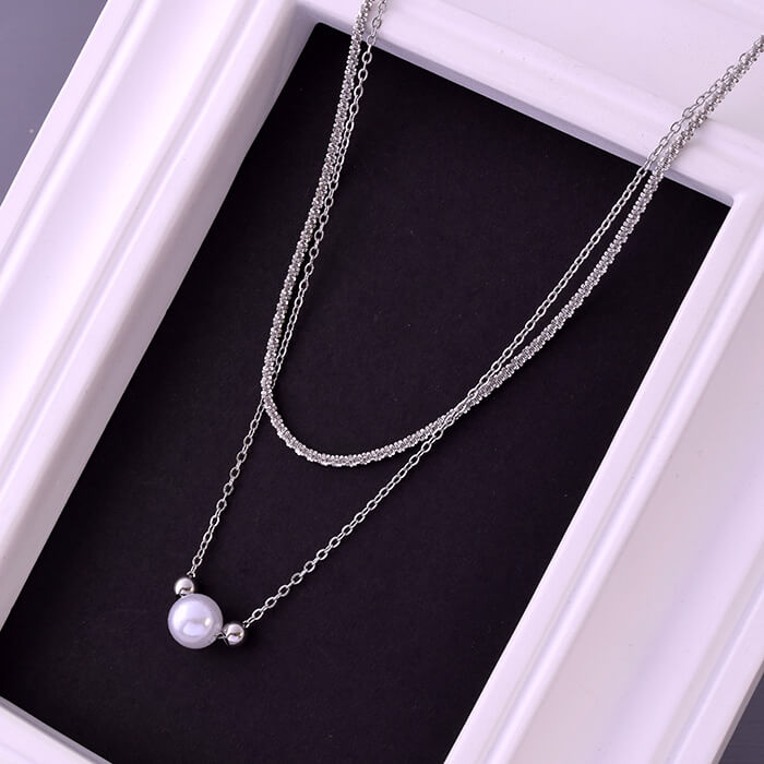 樂天商城 - 【本日限定20％OFFクーポン】一粒パール ネックレス 韓国インスデザイン ダブルレイヤー チェーン ジュエリー アクセサリー