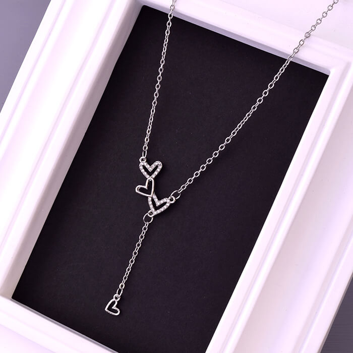 3連ハート ネックレス Y字型 韓国インスデザイン レディスアクセサリー ジュエリー