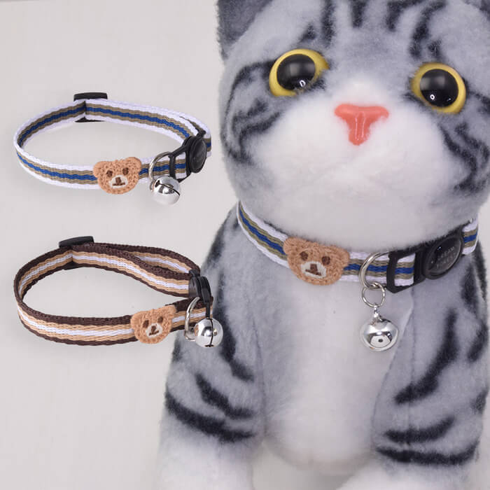 乐天商城 - 猫 首輪 17〜28cm かわいいくまさん ブルー ブラウン セーフティバックル 猫用 鈴 猫用首輪 猫首輪
