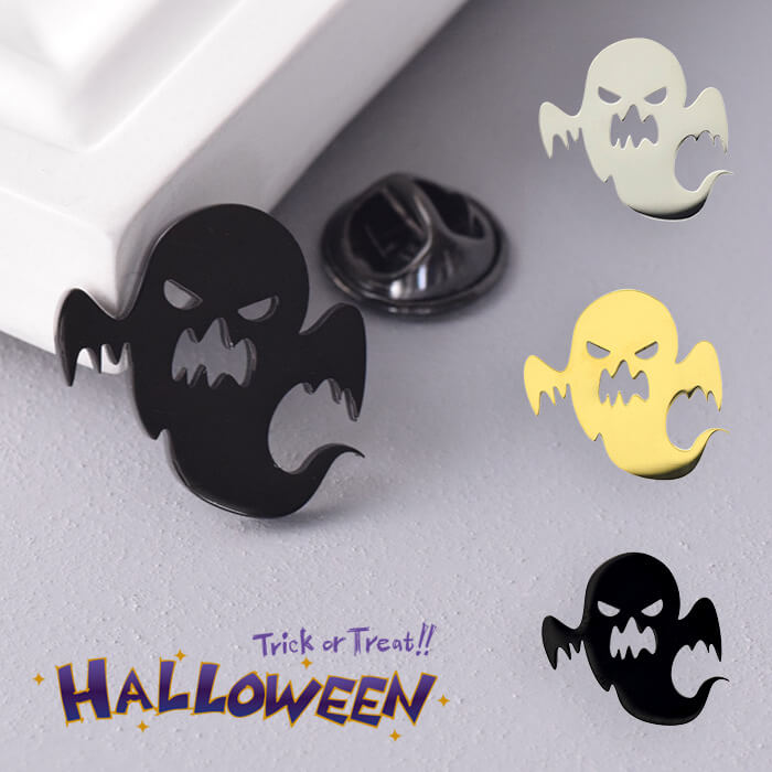 ブローチ オバケ ハロウィン シルバー ゴールド ブラック ジャケット 襟 アクセサリー
