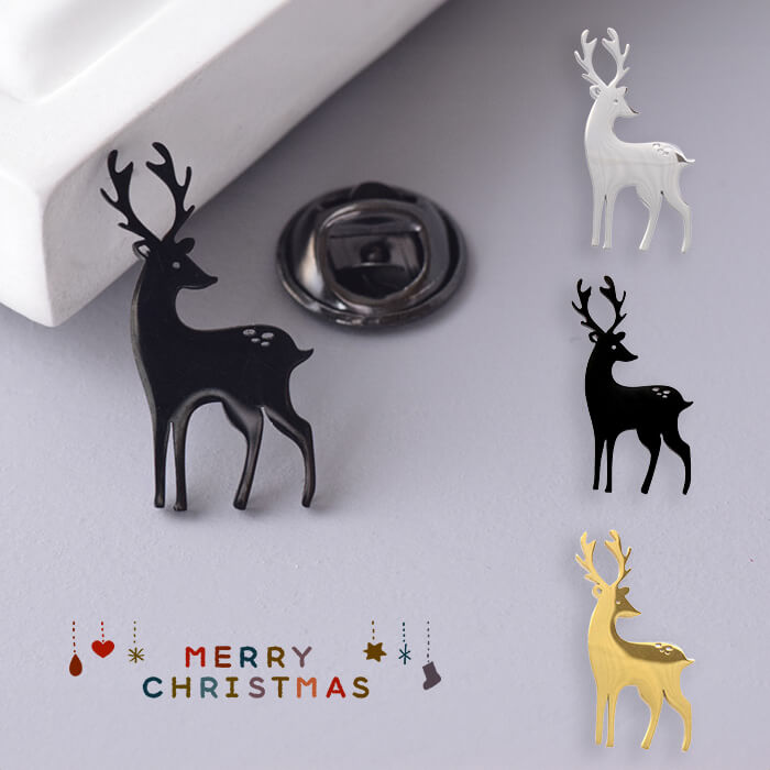 ブローチ トナカイ クリスマス シルバー ゴールド ブラック ジャケット 襟 アクセサリー