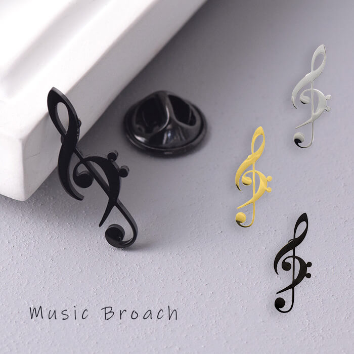 ブローチ 音符 ト音記号 楽器 音楽 シルバー ゴールド ブラック ジャケット 襟 アクセサリー