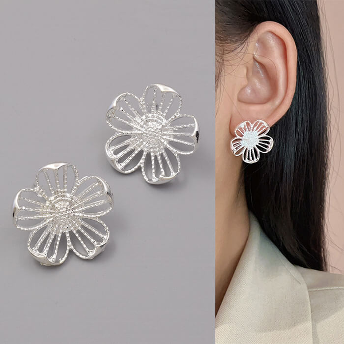 樂天商城 - 【10％OFFクーポン】フラワー ピアス シルバー 透かしデザイン 上品 清楚 大人可愛い アクセサリー 華やかフェミニン アクセサリー