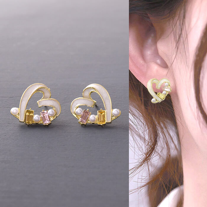 樂天商城 - ハート ピアス パール ストーン ゴールド 上品 かわいい レディース アクセサリー華やか 大人フェミニン