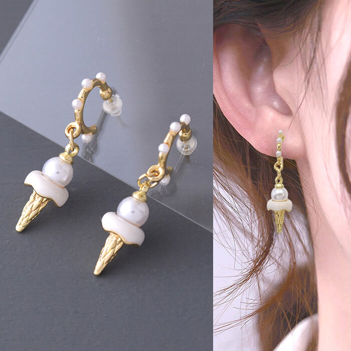 樂天商城 - 【10%OFFクーポン本日限定】アイスクリーム ピアス スイーツ パール ゴールド かわいい レディース アクセサリー プチプラ アクセ