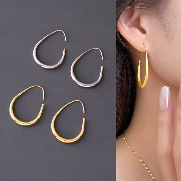 樂天商城 - 【本日限定20％OFFクーポン】フープピアス ドロップデザイン しずく型 シルバー ゴールド シンプル 上品 レディース アクセサリー