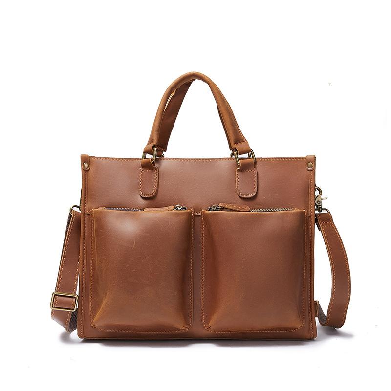 ビジネスバッグ メンズ 革 牛革 斜め掛け 肩掛け 手さげ ブリーフケース 14インチ PC収納 A4 レトロ ヴィンテージ 通勤 出張 カジュアル ファッション 旅行 トラベル 茶色 ギフト プレゼント かっこいい おしゃれ