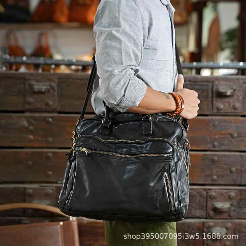 ビジネスバッグ メンズ 革 レザー ブリーフケース 15インチ PC収納 2way 斜めがけ 肩掛け レトロ 通勤 ビジネス 出張 カジュアル ファッション 黒 茶 ギフト プレゼント かっこいい おしゃれx3