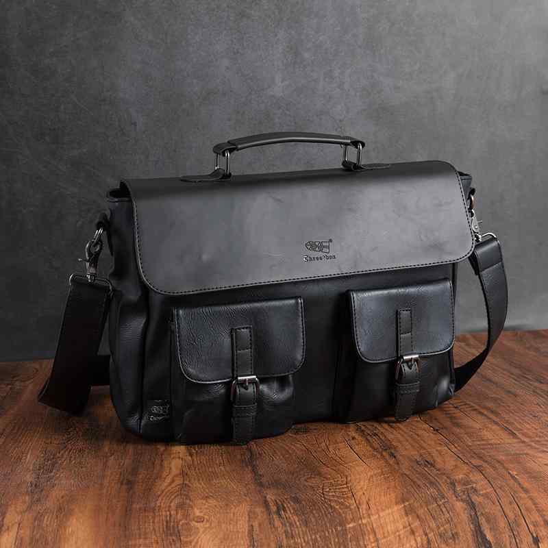 ショルダーバッグ メンズ PUレザー 2way 斜めがけ 肩掛け 手さげ メッセンジャーバッグ レトロ おしゃれ かっこいい ビジネス カジュアル 通勤 出張 通学 旅行 トラベル 茶 黒 ギフト プレゼント 合皮(4)
