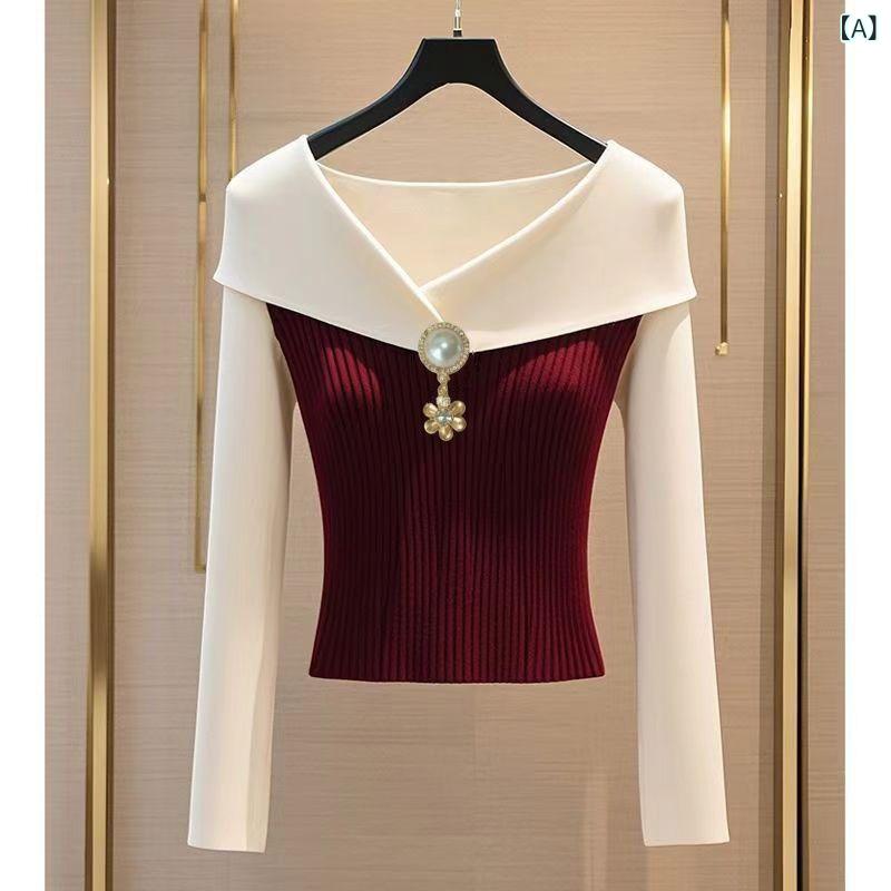 クリスマス レディース Tシャツ ニット 目立つ Vネック 衣装 パーティー かわいい 長袖 プルオーバー ..