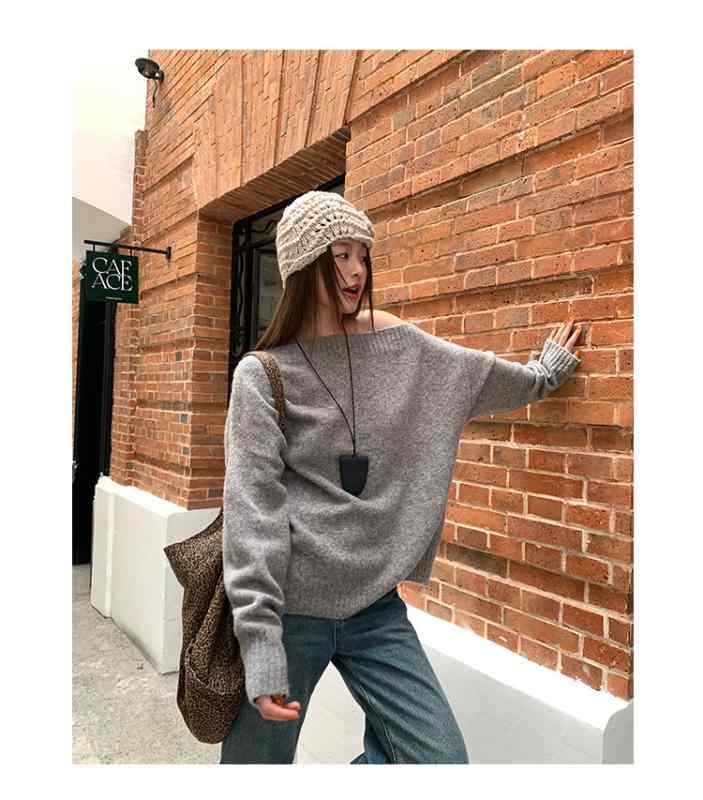 送料無料 綿 セーター レディース 春 秋 ゆったり プルオーバー トップス 無地 長袖 ニット カジュアル かわいい 上品 ガーリー 肩見せ シンプル 赤 グレー フリーサイズ 10代 20代 30代 40代 50代 60代(4)