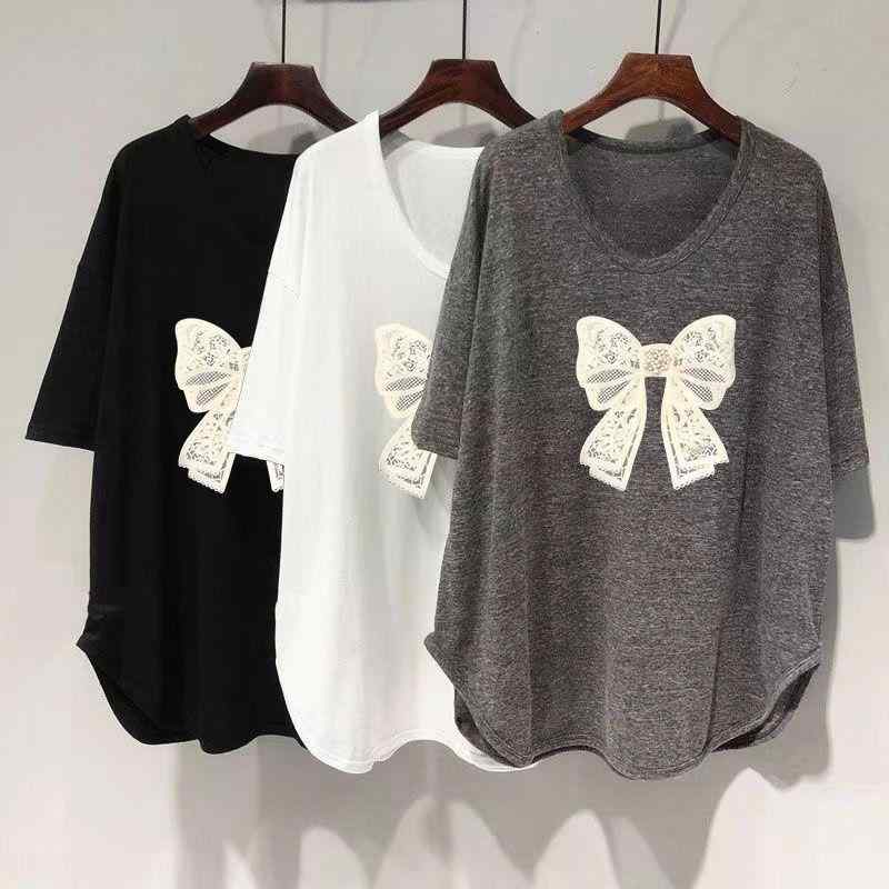 Other - Tシャツ レディース ゆったり ビッグシルエット 大きめサイズ 夏用 短袖 中長丈 Uネック 韓国 スリム お腹カバー トップス コットン風 軽量 カジュアル