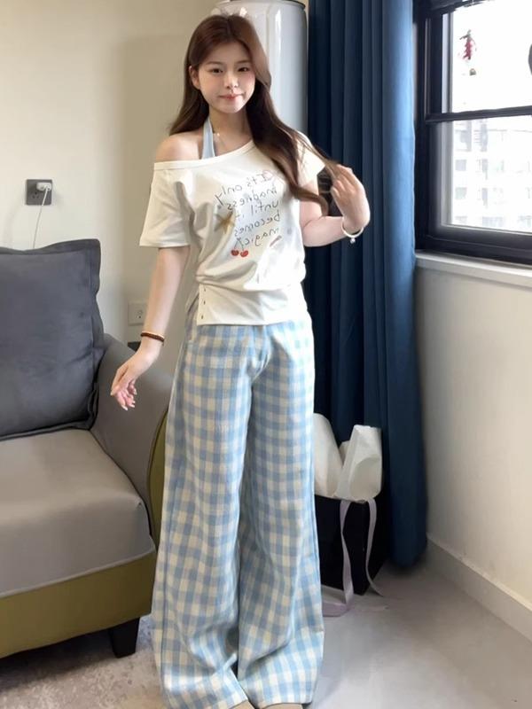 トップス レディース ホワイト 斜めオフショルダー 短袖 夏 ゆったり風 韓国スタイル かわいい 個性的 普段使い 軽量 吸湿速乾 acceljapan6520-10050756 アクセルジャパン パッケージ画像