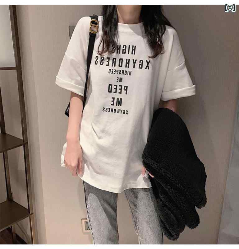 レディース ゆったり 英字プリント クルーネック 半袖 Tシャツ 夏 カジュアル トッ...