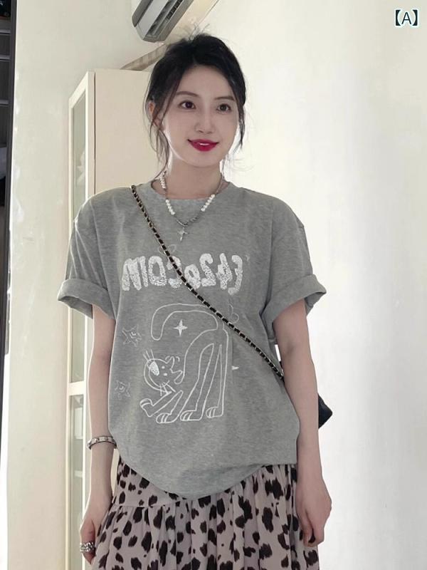 夏 短袖Tシャツ レディース フィット 普段使い アルファベット プリント 個性的 トップス カジュアル スタイル acceljapan6520-10050901 アクセルジャパン サンプル画像2
