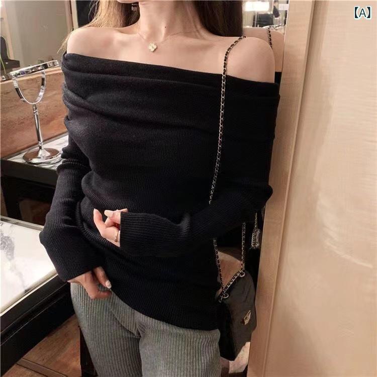 カットソー レディース 長袖オフショルダー タイトボートネック スリムフィット イ...