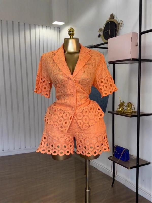 セットアップ レディース 刺繍襟付きシャツ ショートパンツ スタンダードシルエット ベーシックシンプル ナチュラルカジュアル普段使い