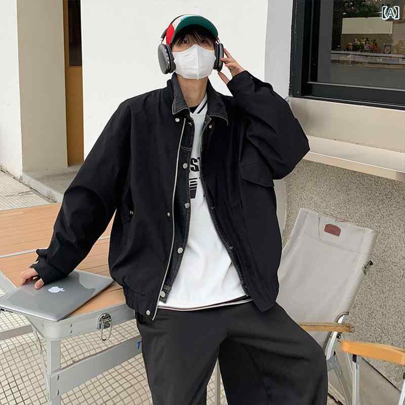 INTFEDAY 国 潮 クールで かっこいい デニムの つなぎ 合わせの コートは 男女が ...