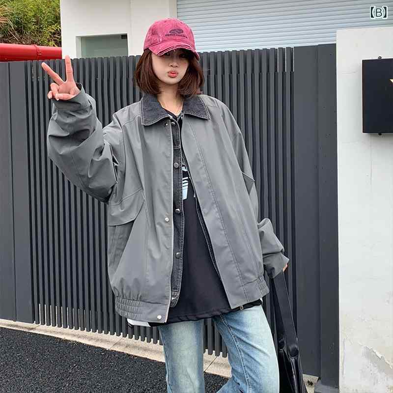 INTFEDAY 国 潮 クールで かっこいい デニムの つなぎ 合わせの コートは 男女が ...