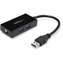 USB 3.0 - ギガビットイーサネット有線LANアダプタ USBハブ(2ポート)内蔵 10 100 1000Mbps対応NIC ネイティブドライバ対応(Windows Mac Chrome OS) 送料無料 スターテック Startech 2年保証