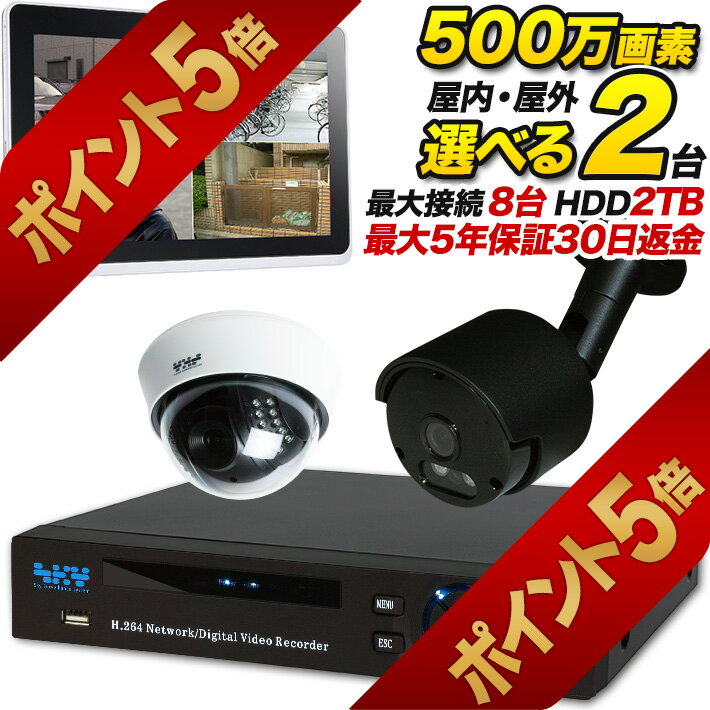 【今だけポイント5倍！10/11まで】防犯カメラセット 録画機能付き スマートフォン 屋内外選べる500万画素監視カメラ2台セット スマホ遠隔監視 集音 マイク搭載 家庭 事務所の防犯 車上荒らし モーションセンサー iPhone ipad 【暗視 高解像度】 SET-850S-2のサムネイル