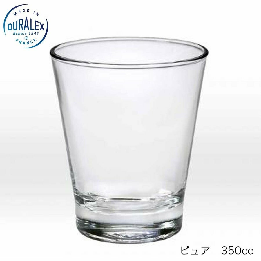 口径92mm　高さ110mm 容量　350ml　満杯容量 素材　全面物理強化ガラス 【全面物理強化ガラスとは？ 】 ソーダガラスを熱強化処理にて全面に熱強化、衝撃強化したガラスです。 （※全世界でTEMPERED GLASSと呼ばれているガラス製品です。） 【強さの秘密とは？ 】 製造工程にあります。ちょうど鋼（ハガネ）を作る工程と似ておりますが、 高温で成型されるガラスを700℃から一気に20℃にまで冷却する事により、 表面にクルミの殻（から）のような固い保護膜が出来ます。 この工程により全面物理強化としての強さを作り出しているのです。 普通のガラス製品に比べ約2．5倍の衝撃強度を持っております。 また通常ガラスの耐熱温度差が約60℃であるのに対し、 約120℃の温度差に耐える事ができます。 品質管理についてもメーカーでは強度や耐熱性についての 数種テストをおこないクリアしたものを製品化しております。 【使用方法については？ 】 特徴をいかした様々な使用方法が可能です。 たとえばグラスコップに直接熱湯を注いだり、 ガラス器のまま冷凍した食品を電子レンジで温めたりなど普通のガラスでは 不可能であった使用方法が全面物理強化ガラスで可能となります。 ただし弊社一部製品に他素材との複合商品 （ステンレス、プラスチック、シリコン等々）があります。 あわせて下記ご注意いただきたいことの項目を 充分にお読みくださる事をお願いたします。 【ご注意いただきたいこと 】 ●電子レンジでの使用方法について、 製品（容器）の中に何も入っていない状態での使用は絶対に避けてください。 破損の原因になります。 また加熱した全面物理強化ガラスに急に冷水を入れたり、 濡らした布などの上や冷えた作業台なども含めた台の上に 置いたりしないでください。破損の原因になります。 熱湯は約100℃まで使用可能となります。 フリーザーについては約マイナス20℃まで使用可能ですが 高温に熱した状態で急速に冷やす事は避けてください。 ●一部取外しの可能な金属製の取っ手などの場合は必ず取り外してから 電子レンジや食器洗浄器にご使用下さい。 ●積み重ねが可能な製品以外の全面物理強化ガラスでの 積み重ね保管は避けてください。傷、欠け、及び破損の原因となります。 ●ひび割れ、欠け割れ（口部は特に）をした製品の使用は避けてください。 破損の原因となります。 また、ガラスの修復しての使用や 二次加工（プリントや色付けなど）は避けてください。 全面物理強化としての特性を失い、破損の原因ともなります。 万が一破損した場合でも全面強化ガラスの特性として、 小さなブロック状に砕け、普通のガラスに比べ鋭利な断片になりにくいので 人を傷付ける事が少ないのですが、小さなブロツク状の破片が 飛散する特性がございますので、 取扱いには充分御注意していただきご使用していただけますよう御願いします。（家庭用品品質表示法に基づく）破片を処理する際には鋭利な断片にならず 安全になっておりますが、 ガラスですので素手で拾って集めたりせずに掃除用具等にて処理してください。 ●使用禁止：ホットプレート、オーブン、 電熱器など直火となる使用方法は絶対に避けて下さい。 ●破損しやすくなりますのでガラス同士あるいは 硬いものとぶつからないように扱って下さい。 ●ナイフやフォークやスプーン等をグラスの中に入れたり、 ガラスを傷つける可能性がある鋭角製品を保管用に使用しないでください。 ●食器洗浄器をご使用の場合は食器洗浄器のメーカー取扱い説明書を確認の上、 ご使用をお願いします。 次にガラス同士や他の製品と互いにぶつからないように充分ご注意ください。 特に口部同士の接触は破損しやすく危険ですのでご注意ください。 また洗浄完了後すぐにご使用せず温度が下降した後にご使用ください。 思わぬやけどをしてしまう恐れがございます。 ●手洗いの場合 ガラス製品は中性洗剤などで洗ってください。 その際ガラスを傷つけるおそれのある研磨剤入のスポンジ、 金属たわし、クレンザー等特殊洗剤を使用しますと破損の原因となります。 ご使用を避けてください。 大きめのガラスの場合は柄つきスポンジのご使用をおすすめします。 また濡れた手で扱いますとすべりやすくなりますのでご注意ください。 ●ご購入後、上記の様な正しい使用方法以外で使用された場合、 思わぬ事故につながりますので、 くれぐれもお取り扱いにはご注意いただき、 永くご愛用いただけますようお願い申し上げます。DURALEX デュラレックス Pure ピュア 350ml フランス製 全面物理強化ガラス 電子レンジ可 食器洗浄器可 10