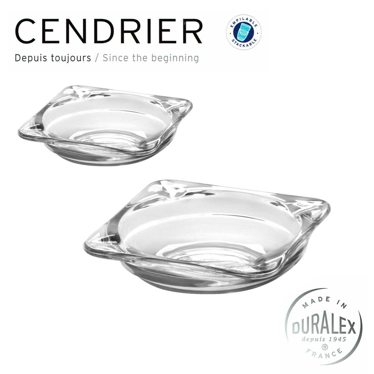 DURALEX デュラレックス スクエア 灰皿 フランス製 スタッキング可 3