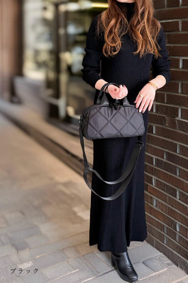 【動画あり】ショルダーバッグ レディース ボストンバッグ 横長 2way 斜め掛け ファスナー付き ナイロン 軽量 横長バッグ ラウンドバッグ 小さめ 大人 トートバッグ ミニトート ナイロンバッグ キルティング OTONA 上品 grandegrace グランデグレイス