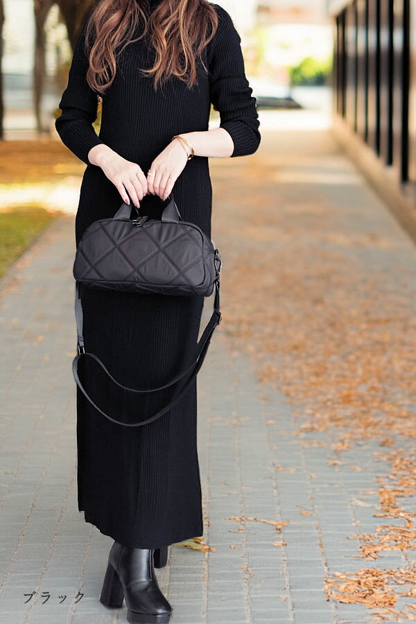 【動画あり】ショルダーバッグ レディース ボストンバッグ 横長 2way 斜め掛け ファスナー付き ナイロン 軽量 横長バッグ ラウンドバッグ 小さめ 大人 トートバッグ ミニトート ナイロンバッグ キルティング OTONA 上品 grandegrace グランデグレイス