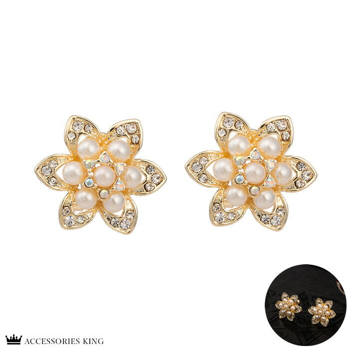 【送料無料】パールピアス ベビーパール 真珠ピアス 花びら フラワー モチーフ アクセント キラキラ ジルコニア 華奢 上品なベビーパール付き花型ピアス ウェデ...