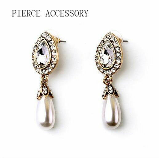 営業日昼12時まで当日発送! ドロップ さがり デザイン パール ビジュー ピアス ビジューピアス レディース 女子会 結婚式 お呼ばれ パーティー パーティ パール さがり 大きい バレンタイン