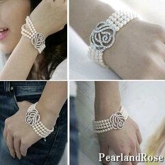 【ポイント10倍】きらきらオープンローズパールブレスブレスブレスレットバラ蓮アクセサリーバングル結婚式レディースフォーマルパーティー