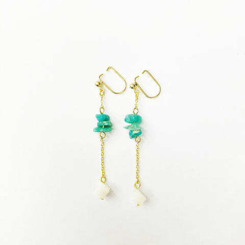 Rakuten - ニューノンホールピアス シェル×サザレ天然石 GD Green マルピア