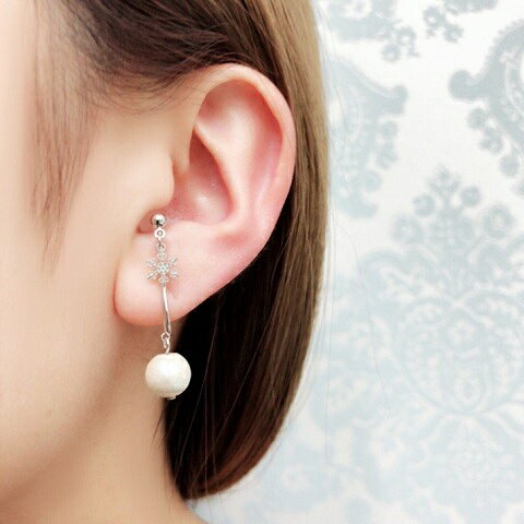 アクセサリージャパンの痛くないイヤリング 雪の結晶×コットンパール　RH　ピナチョコ｜アングル3