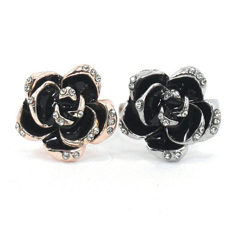 バラ ツバキモチーフ 指輪 リング 15号前後 キュービックジルコニア 採用 ピンクゴールドカラー シルバーカラー ブランド トラベルジュエリー ギフト 送料無...